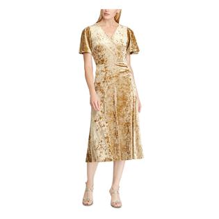 Ralph Lauren Women's Velvet Short Sleeve V Neck Below The Knee Dress Gold Size 6 Ralph Lauren Women's Velvet Short Sleeve V Neck Below The Knee Dress Gold Size 6