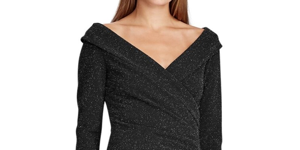 Ralph Lauren Women's 3/4 Sleeve Evening Dress Black Size 4 Petite