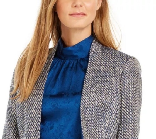 Calvin Klein Women's Asymmetrical Tweed Blazer Blue Size 14