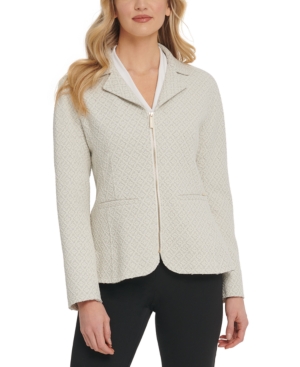 DKNY Women's Knit Zip Up Blazer linen White Size 0