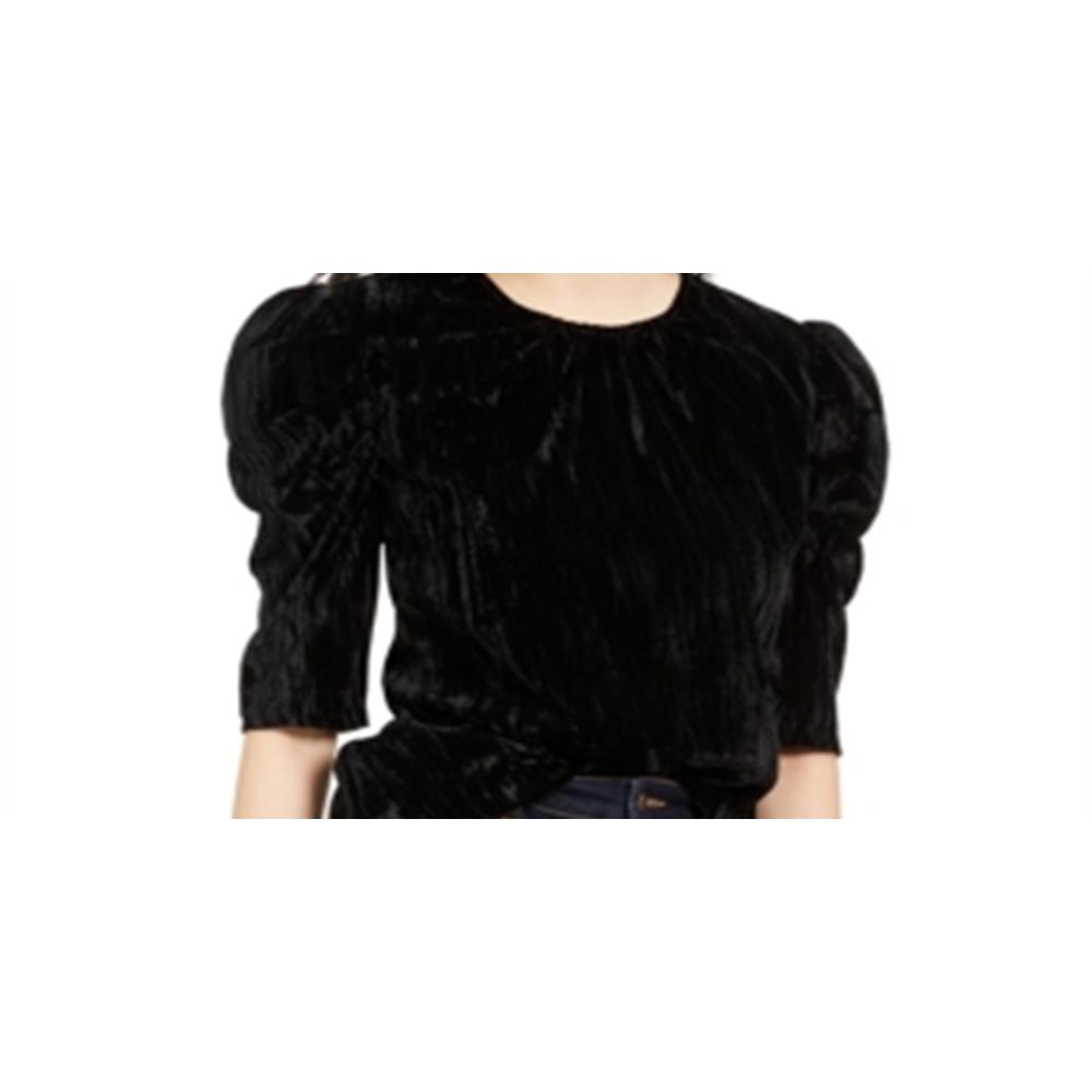Leyden Women's Zippered Pouf Jewel Neck Top Black Size X-Large