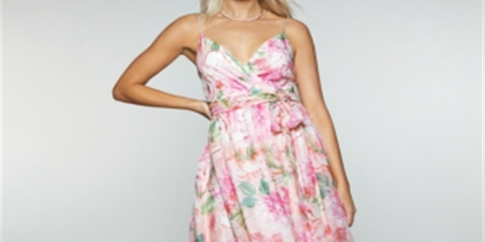 Trixxi Women's V Neck Full Length Formal Fit Flare Dress Pink Size 11