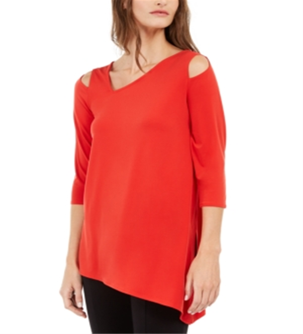 Alfani Women's Cold Shoulder Asymmetrical Top Red Size XX-Large