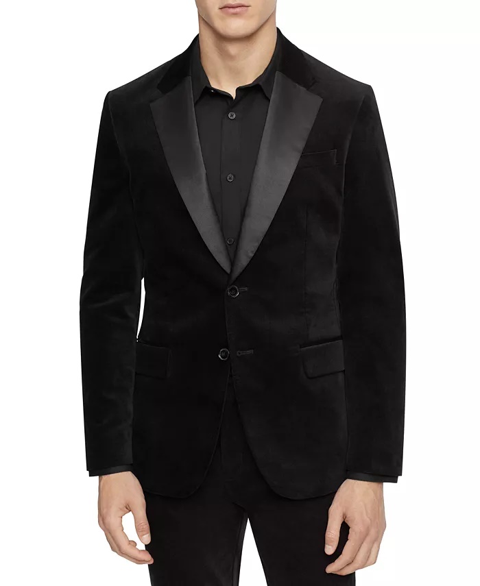 Calvin Klein Men's Slim-Fit Velvet Sport Coat Charcoal Size Large