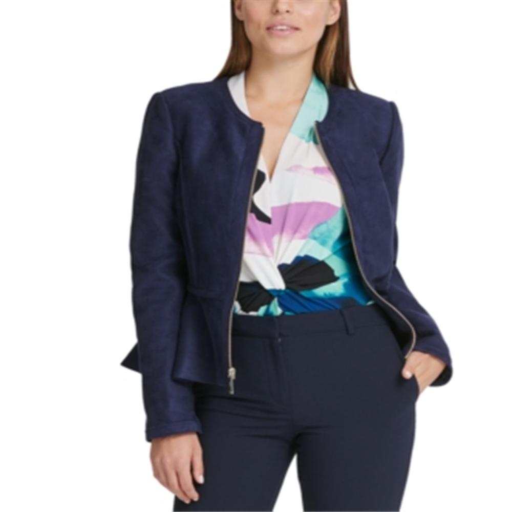 DKNY Women's Peplum Zip up Jacket Blue Size 14 Petite