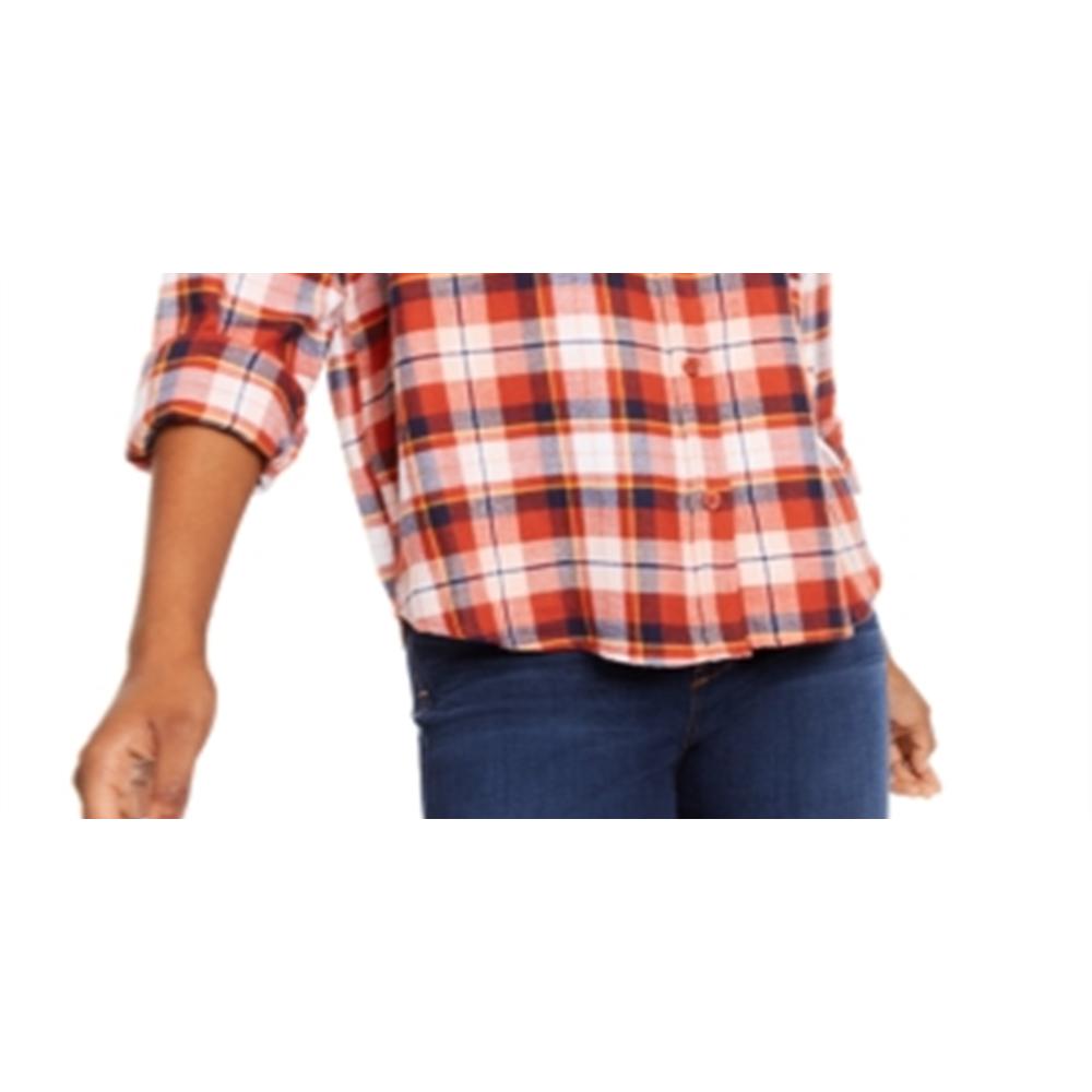 Ultra Flirt Junior's Plaid Flannel Shirt Red Size Large