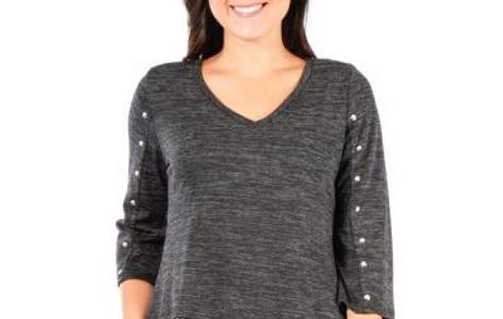 NY Collection Women's Spacedye Layered Look Top Gray Size Petite XS