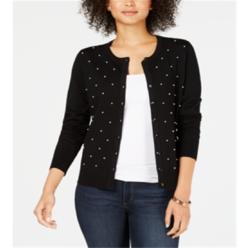 Charter Club Women's Pearl Embellished Cardigan Black Size Petite Small