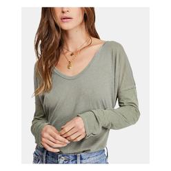Free People Women's Scoop Neck Snap Detail Sienna T-Shirt Green Size Small