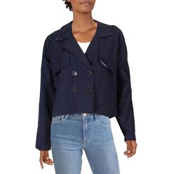 Maison Jules Women's Crop Cold Weather Trench Jacket Blue Size Medium