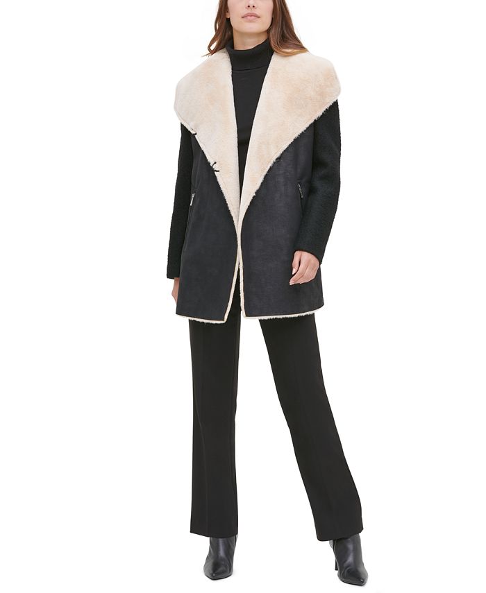 Calvin Klein Women's Faux Fur Faux Suede Jacket Black Size Small