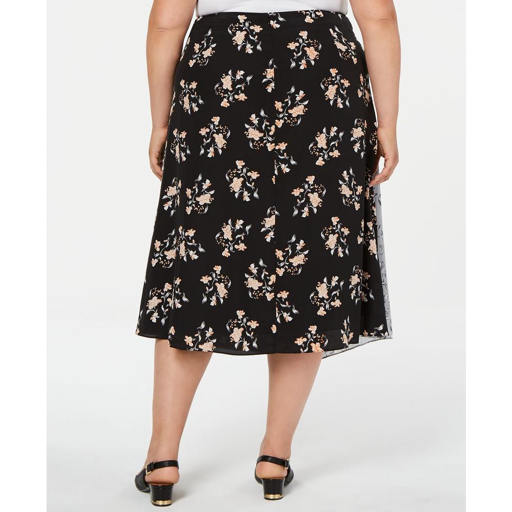 Calvin Klein Women's Plus Asymmetric Printed Midi Skirt Black Size 20W