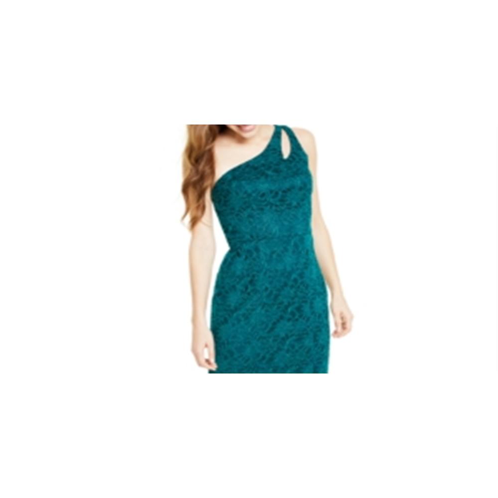 BCX Women's  Lace Sleeveless Asymmetrical Neckline Full-Length Evening Fit Flare Dress Juniors Green Size 7