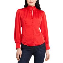 Vince Camuto Women's Keyhole Mock Neck Blouse Red Size Petite Small