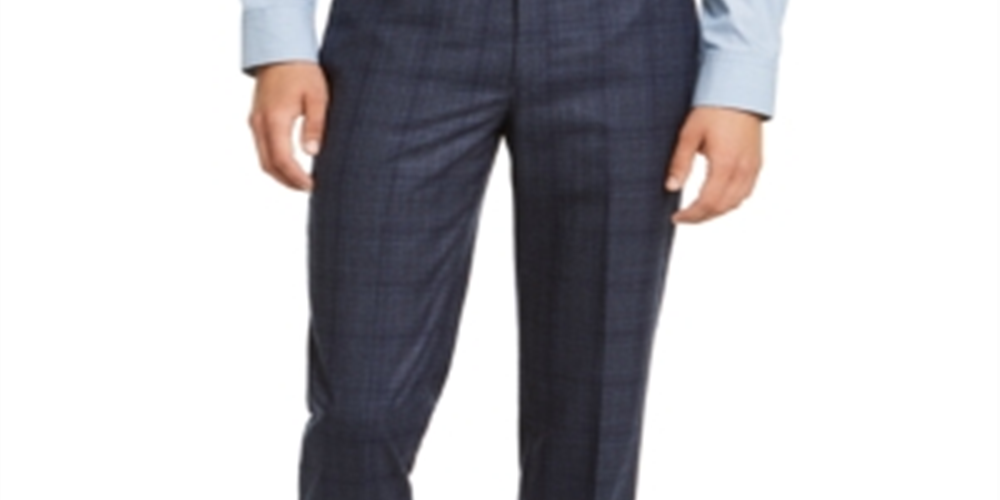 Calvin Klein Men's Windowpane Plaid Slim Fit Pants Blue Size 29X29
