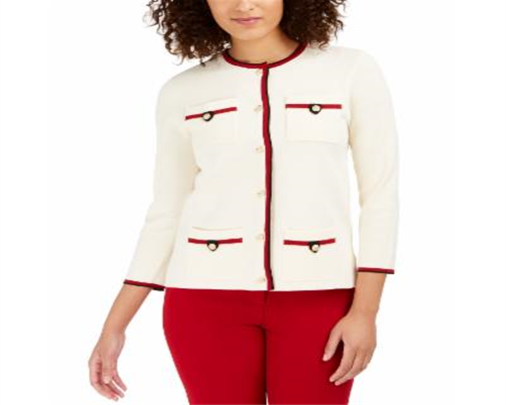 Anne Klein Women's Embellished Color Block Jacket White Size XX-Large