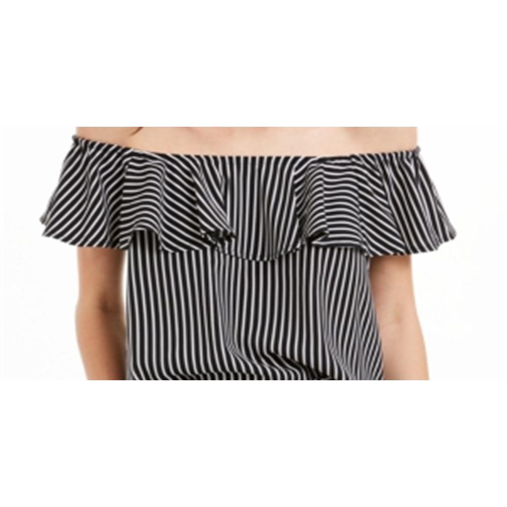 MAISON JULES-MMG Maison Jules Women's  Off-the-Shoulder Flounce Top Stripe Black Size XL