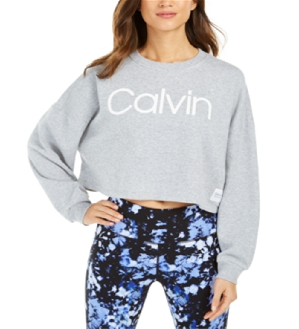 Calvin Klein Women's Drop Shoulder Cropped Sweatshirt Grey Size Medium