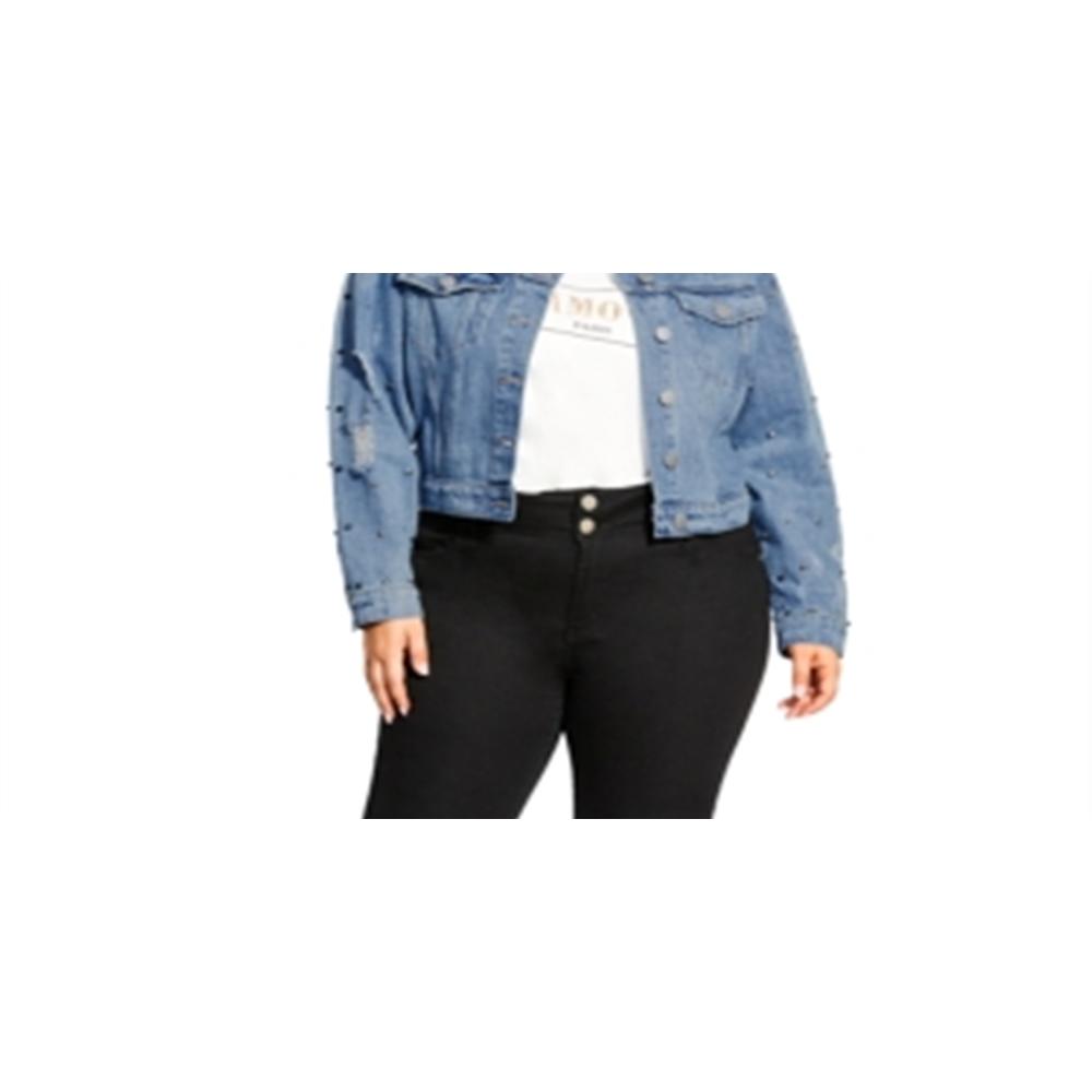City Chic Women's Trendy Plus Size Cotton Studded Cropped  Jacket  Blue Size 24W