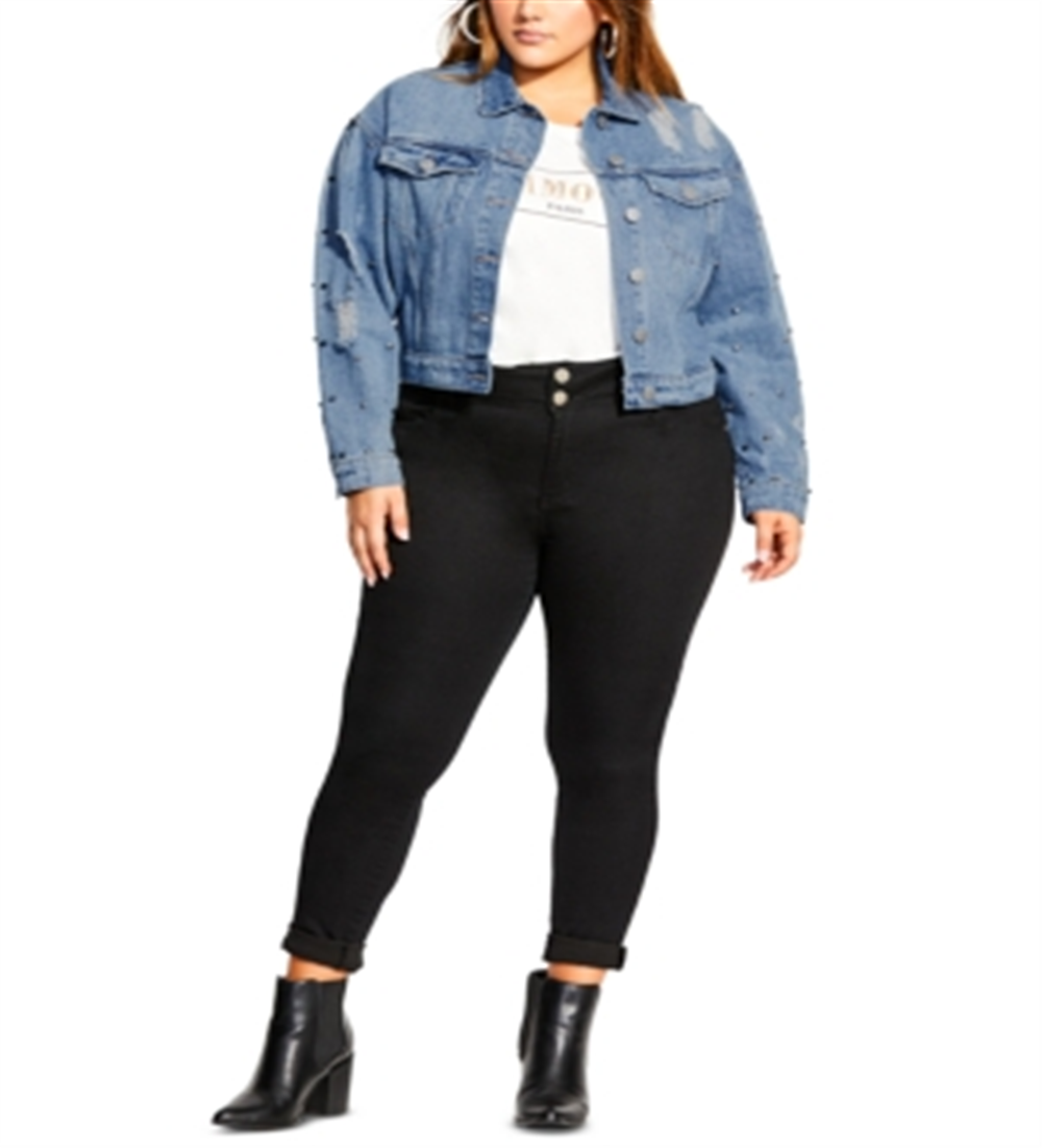 City Chic Women's Trendy Plus Size Cotton Studded Cropped  Jacket  Blue Size 24W