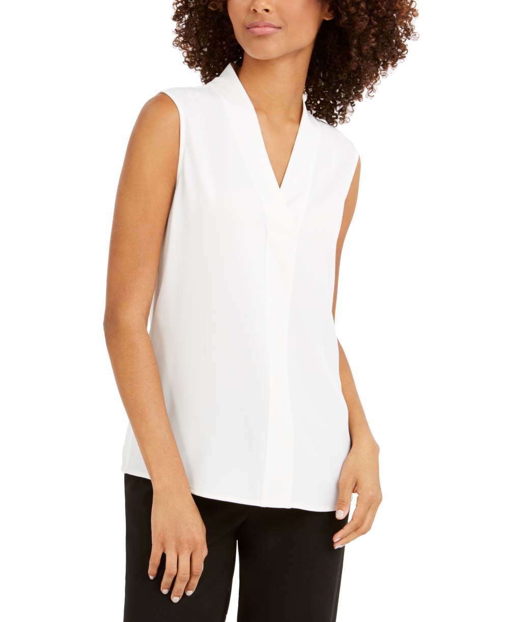 Calvin Klein Women's V-Neck Sleeveless Top White Size Large