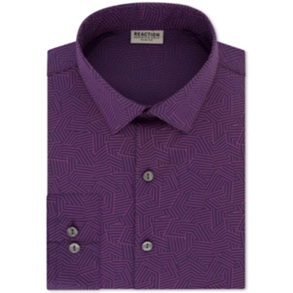 Kenneth Cole Reaction Men's Collared Dress Shirt Purple Size 15X15.5