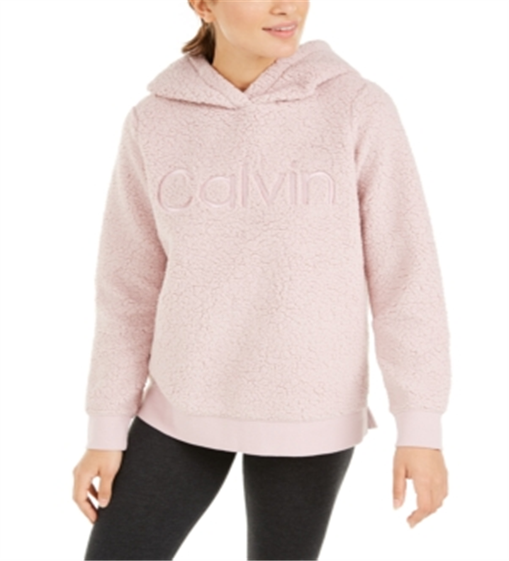 Calvin Klein Women's Performance Logo Fleece Hoodie Pink Size Large