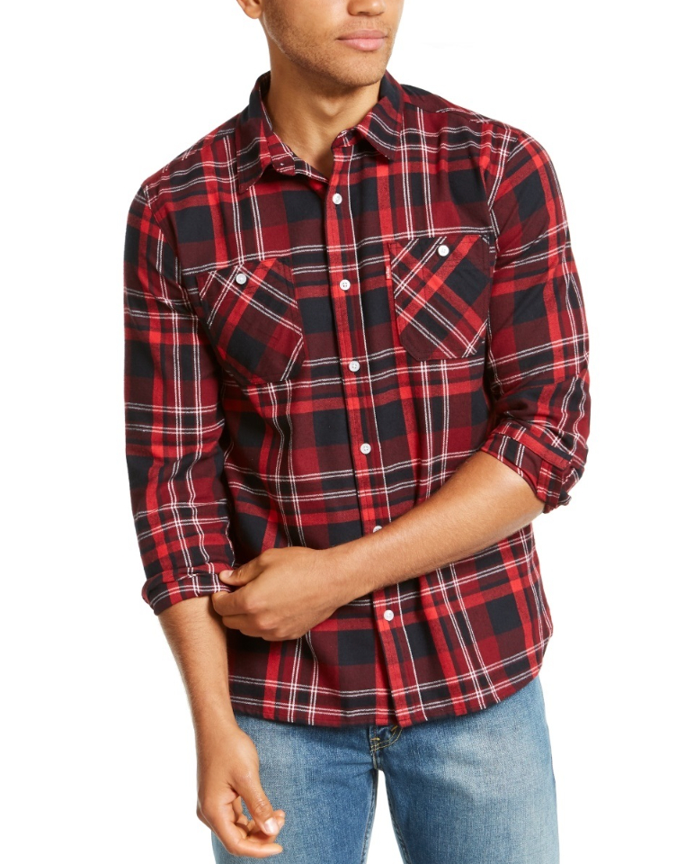 Levi's Men's Dual Pocket Plaid Flannel Shirt Aqua Size Small