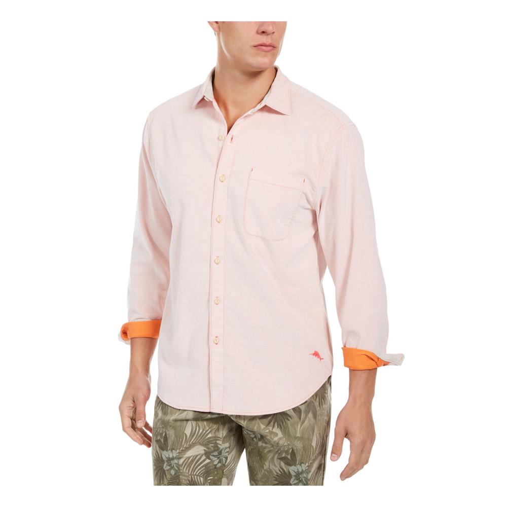 Tommy Bahama Men's Coral Collared Cotton Dress Shirt Orange Size Small