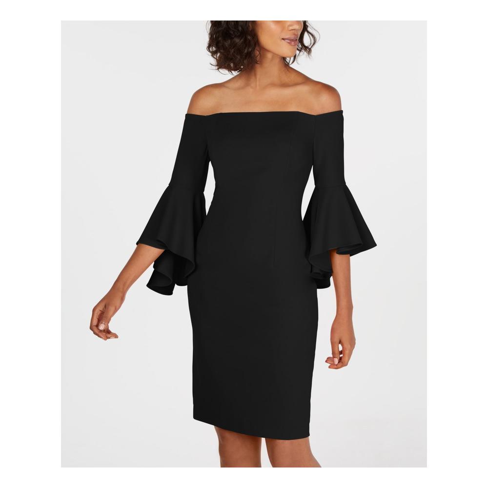 Calvin Klein Women's Bell Sleeve Off Shoulder Sheath Cocktail Dress Black  Size 4 P