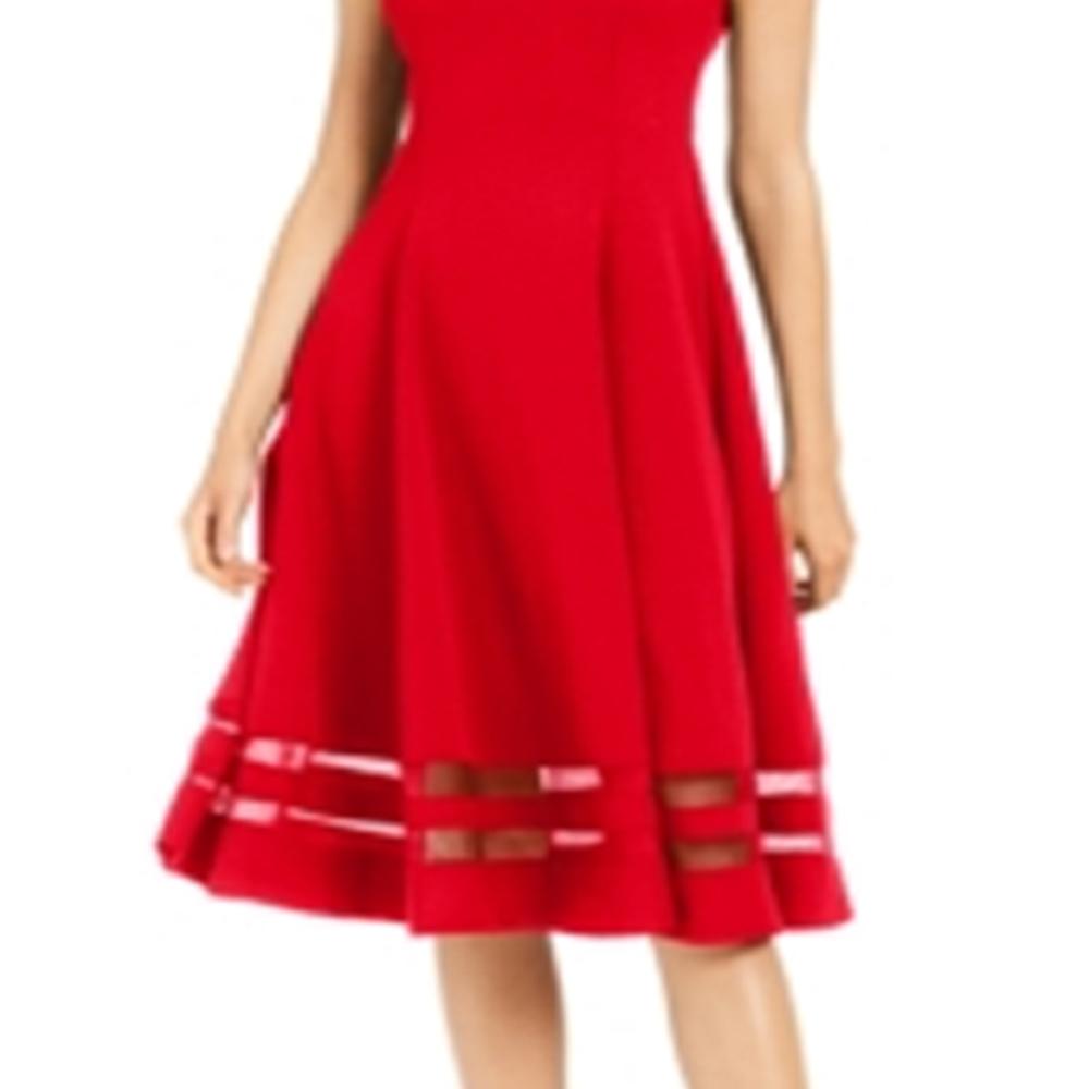 Calvin Klein Women's Illusion Trim Fit Flare Dress Red Size 14