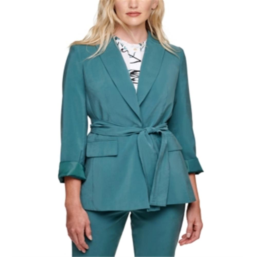 DKNY Women's One Button Belted Blazer Green Size 12 Petite