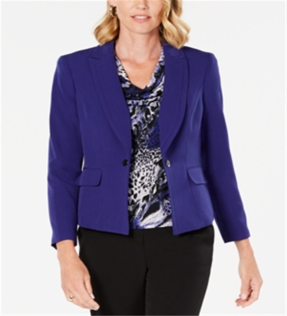KASPER Womens Blue Suit Wear to Work Jacket Size 4P Purple Size 4 P --- CREPE NOTCH COLLAR JKT