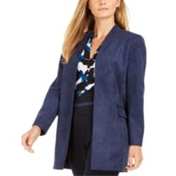 Calvin Klein Women's Faux Suede Open Front Topper Jacket Blue Size 0