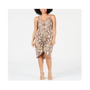 Monteau Women's Ruched Snake-Embossed Dress Brown Size Petite Large Monteau Women's Ruched Snake-Embossed Dress Brown Size Petite Large