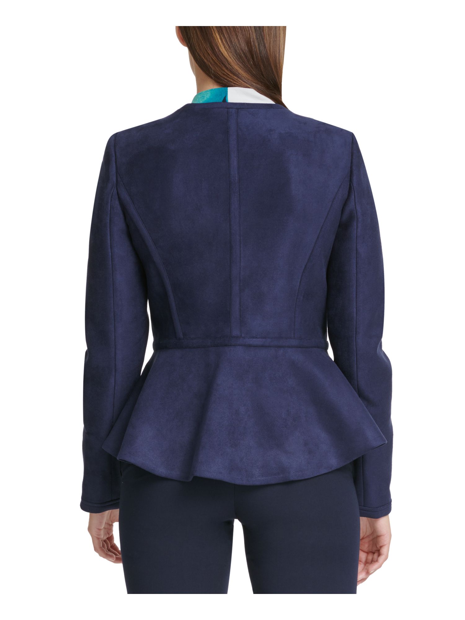 DKNY Women's Faux Suede Lightweight Peplum Jacket Blue Size 4