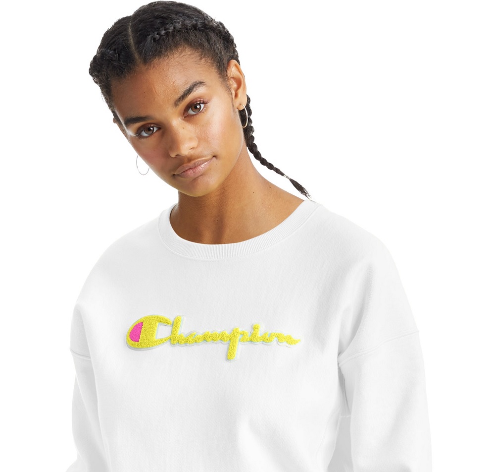 Champion Womens Reverse Weave Crew Neck Sweatshirt White Size XS