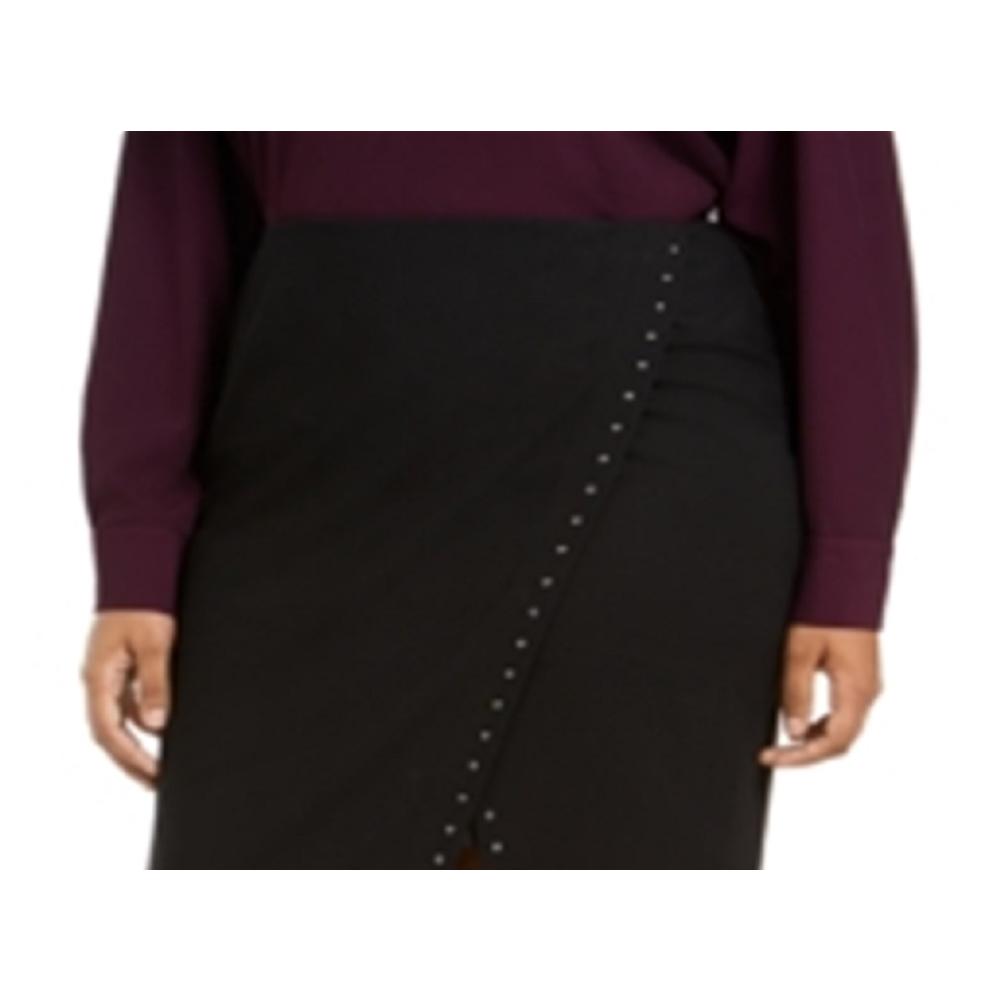 Calvin Klein Women's Studded Asymmetric Wrap Skirt Black Size 14W