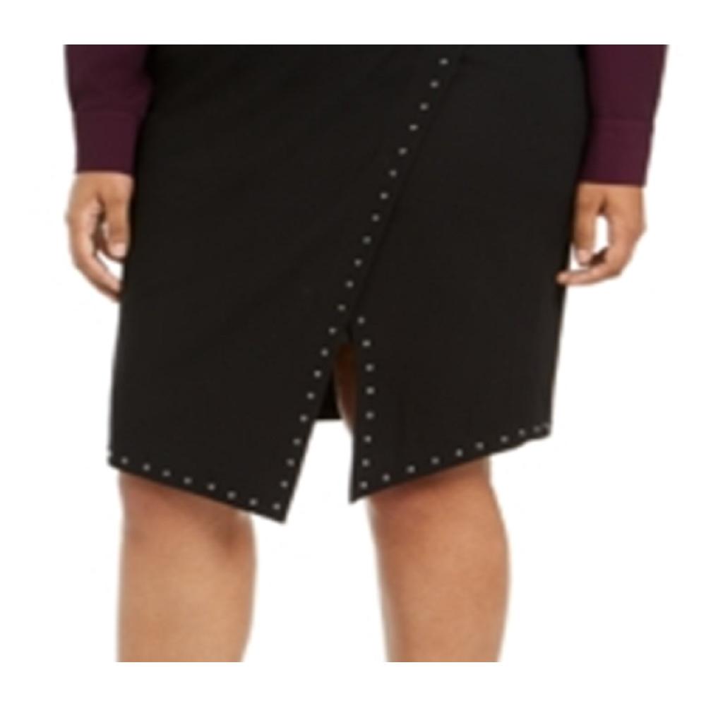 Calvin Klein Women's Studded Asymmetric Wrap Skirt Black Size 14W