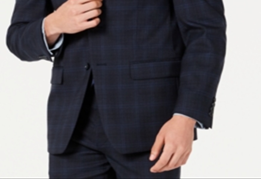 Calvin Klein Men's X Slim Fit Plaid Suit Separate Jacket Blue Size 40