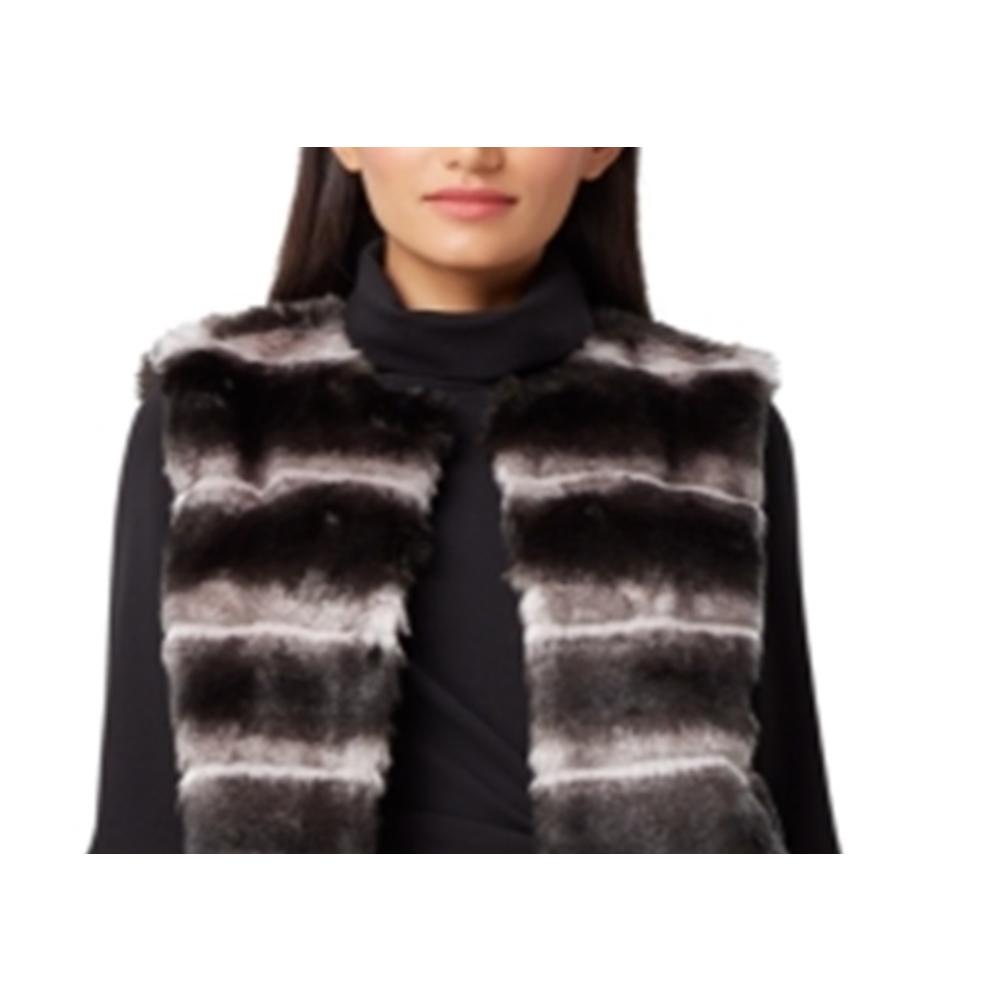 TAHARI Women's Faux Fur Striped Vest Jacket Black Size M