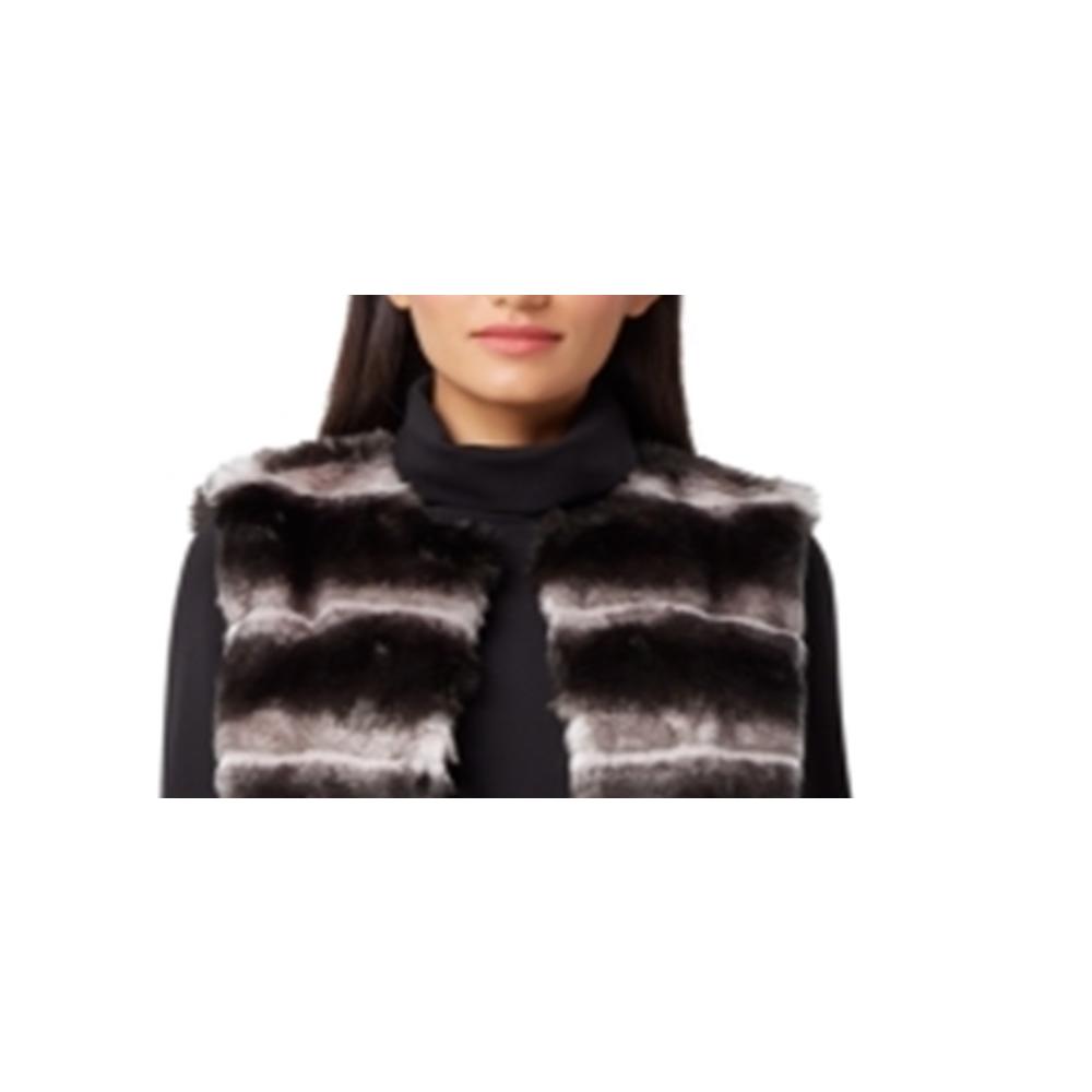 Tahari Women's Faux Fur Striped Vest Jacket Black Size Large