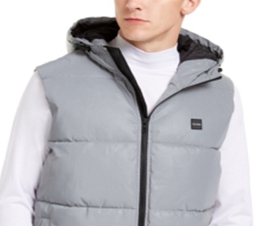 Calvin Klein Men's Reflective Hooded Puffer Vest Grey Size Medium