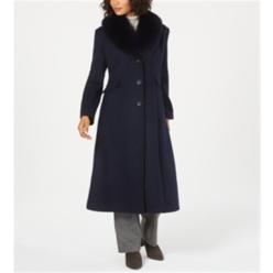 Forecaster Women's Fox Fur Collar Maxi Reefer Coat Blue Size 2