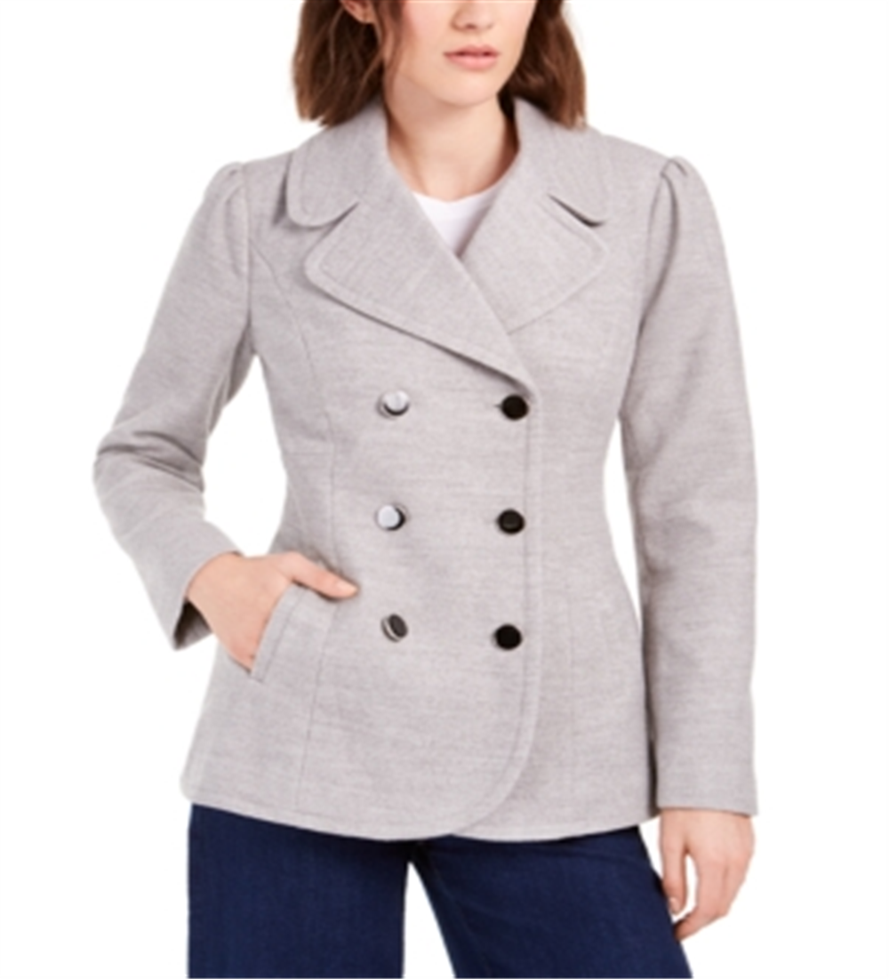 Maison Jules Women's Double Breasted Peacoat Gray Size Large