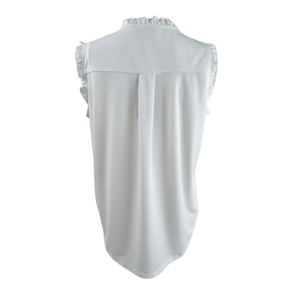 Tommy Hilfiger Women's V Neck Button up Sleeveless Blouse White Size Small