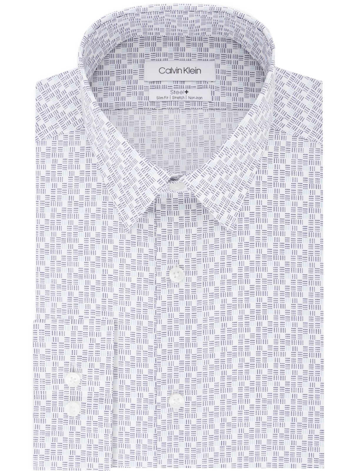 Calvin Klein Men's Slim Fit Point Collar Button-Down Shirt -Gray Size 32-33