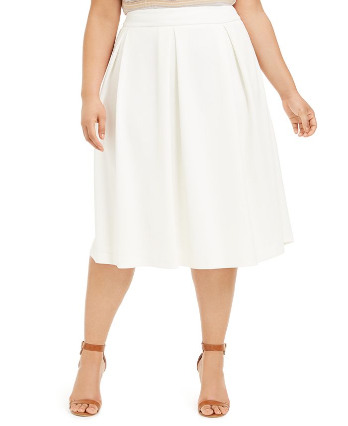 Calvin Klein Women's Plus Pleated Below Knee MIDI Skirt White Size 22W
