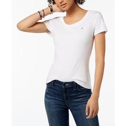 Tommy Hilfiger Women's Cotton Scoop Neck T-Shirt White Size Medium