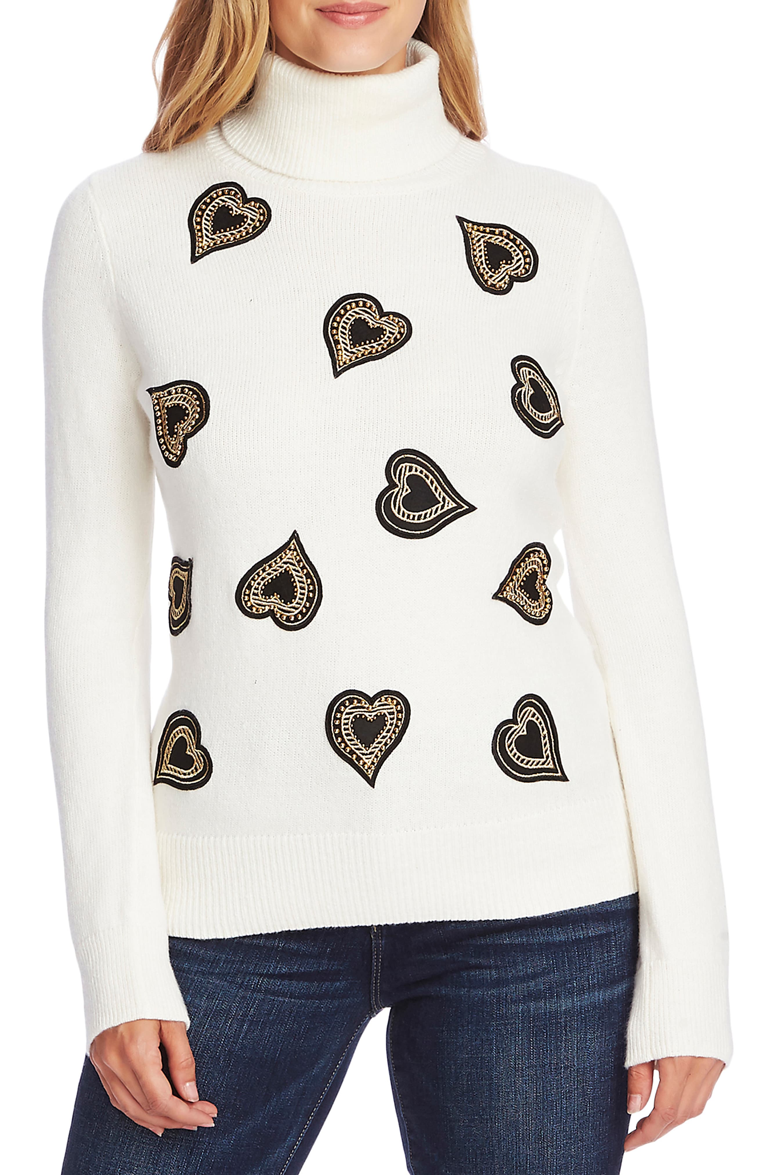 Vince Camuto Women's Embellished Turtleneck Sweater White Size X-Large